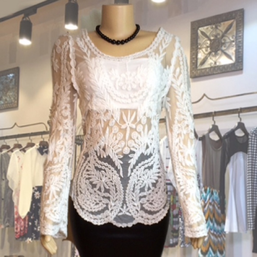 White Lace Long Sleeve Top